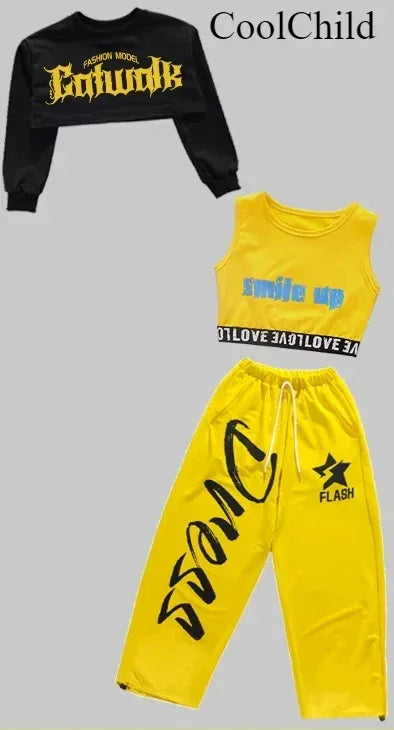 Ensemble de vêtements Hip Hop pour filles, haut court K-pop, pantalon cargo, cardigan de danse de rue pour enfants, streetwear pour enfants, groupe de filles, vêtements de jazz, mode