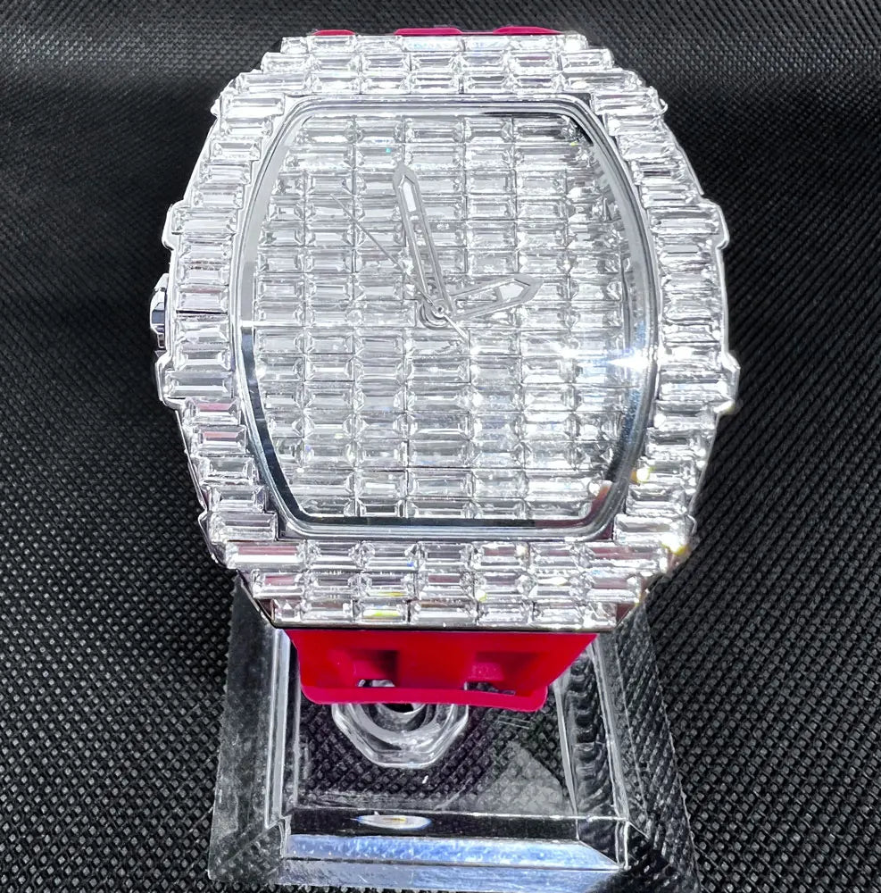 Montre-bracelet à Quartz pour hommes, marque de luxe, nouvelle collection créative, carrée, diamant scintillant, bracelet en caoutchouc, grand visage, cadeau, 2024