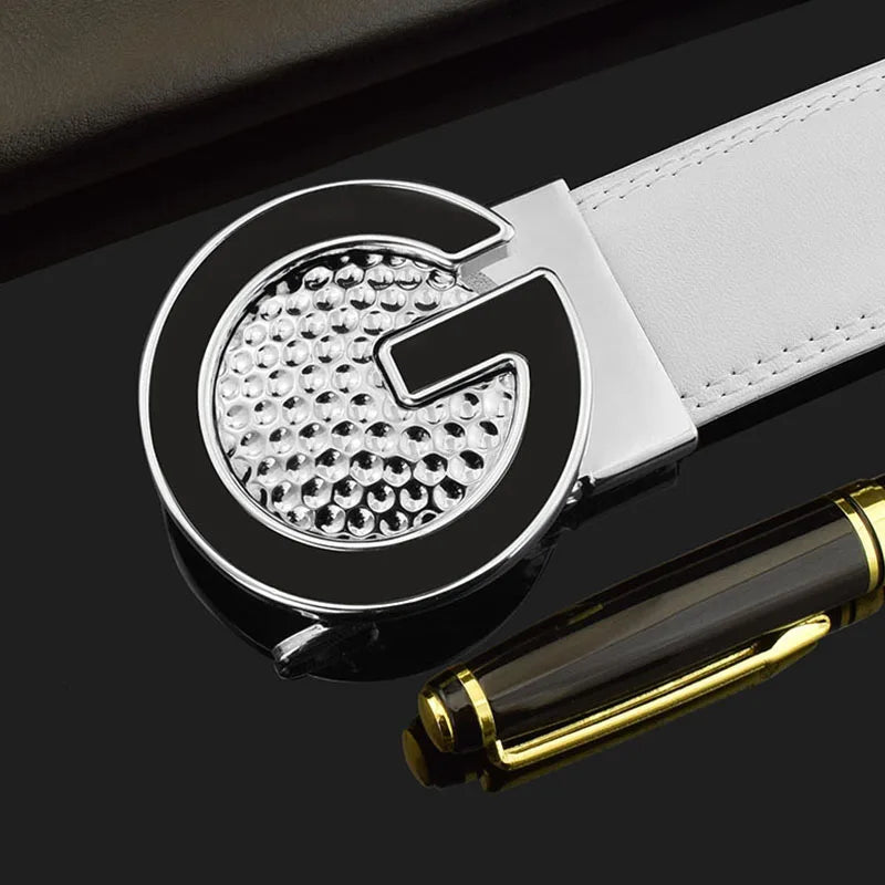 Ceinture de Golf blanche pour hommes, Texture cuir, coiffeur, boucle automatique, Simple, haute qualité, décontractée, pantalon pour jeunes