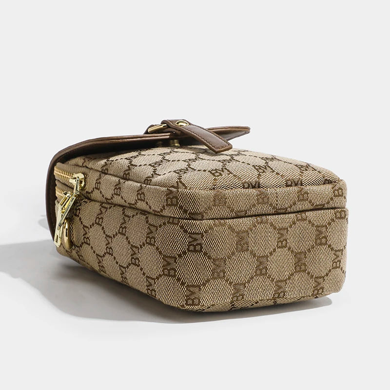 Petit sac rond à croix diagonale à carreaux pour femmes, sac à bandoulière rétro contrasté