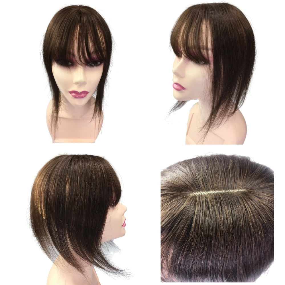 Cheveux humains Toppers pour femmes 10x11 cm dentelle PU Base toupet Topper vrais cheveux humains Clips dans les postiches couverture blanc chauve cheveux