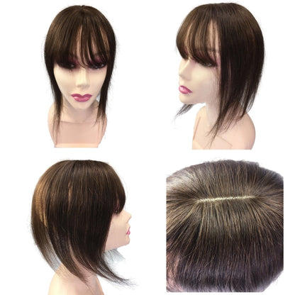 Cheveux humains Toppers pour femmes 10x11 cm dentelle PU Base toupet Topper vrais cheveux humains Clips dans les postiches couverture blanc chauve cheveux