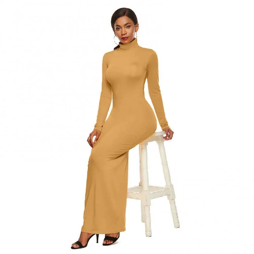 Femmes sulfRobes Grande Taille ixSolide Document Femmes Manches sulfCol Roulé Tambours con Robe Maxi Robe Éducative S-5XL
