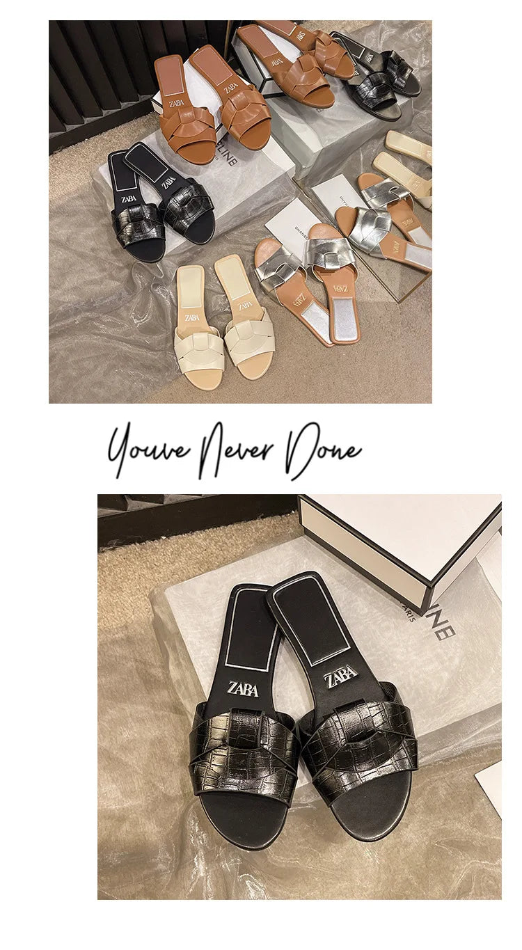 Offre spéciale femmes pantoufles à talons bas pantoufles confortables Sexy croix Peep orteil chaussures de luxe en plein air plage femmes respirabilité chaussures