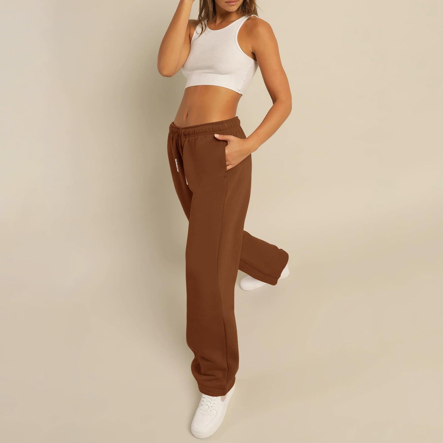 Mode femmes pantalons décontractés Joggers pantalons de survêtement couleur unie cordon taille haute pantalon à jambes larges Streetwear tenues décontractées