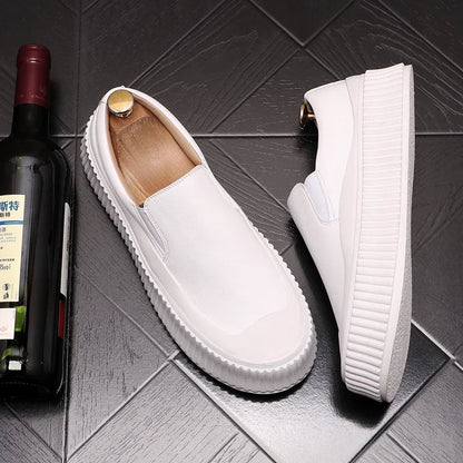 Mocassins en cuir à plateforme épaisse pour hommes, chaussures décontractées, chaussures de planche plates rehaussantes, nouveau, 2025