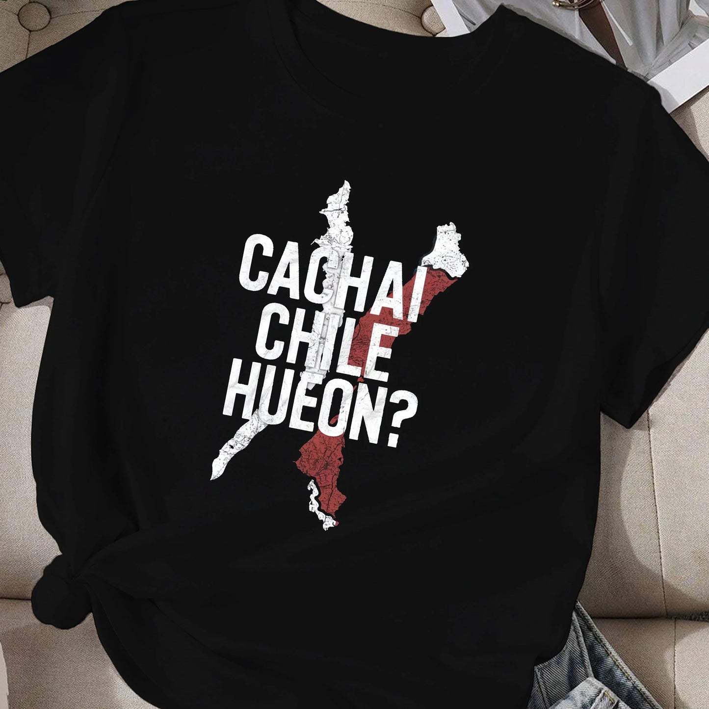 Chile map with bold text  women's comfit t-shirt
