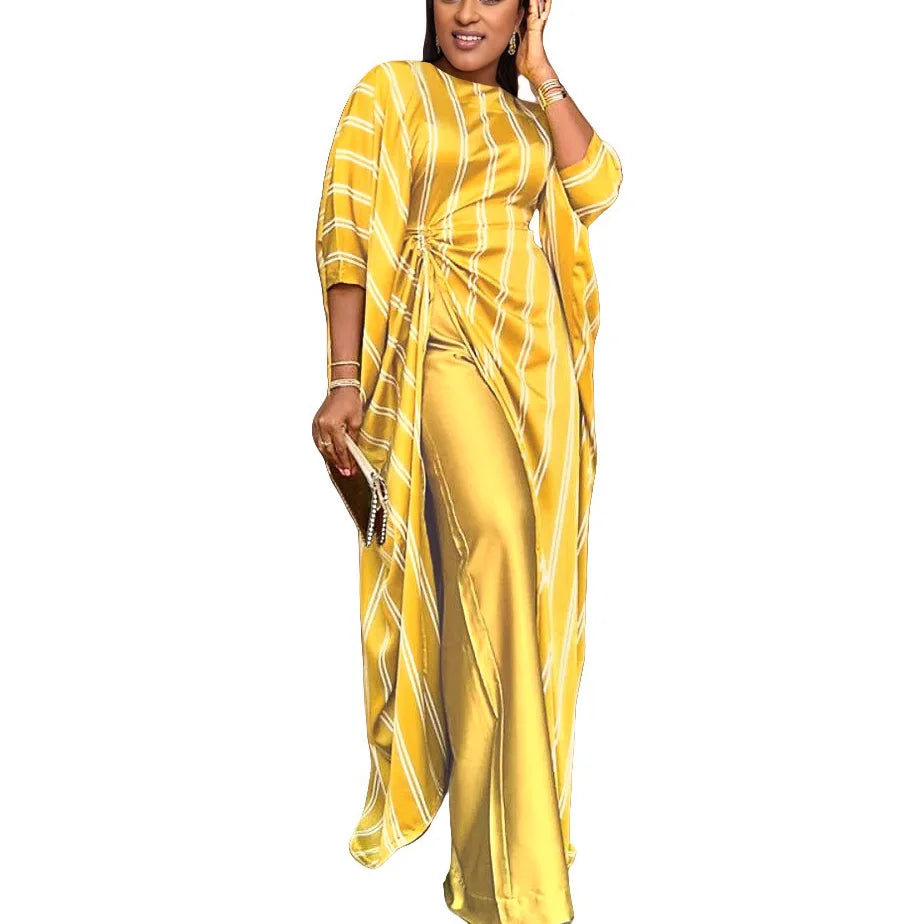 Ensemble 2 pièces pantalon pour femme, chemisier et pantalon Extra longs jaunes, mode élégante pour dames, tenues de dîner pour fête d'anniversaire, nouvelle collection 2025