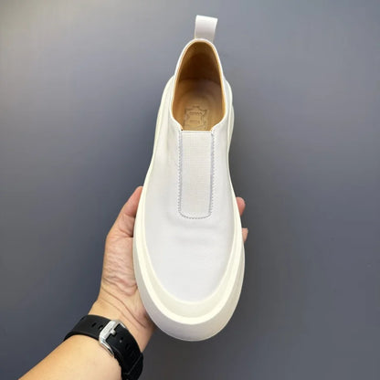 Baskets épaisses en cuir véritable pour hommes, chaussures décontractées, respirantes, à enfiler, haut de gamme