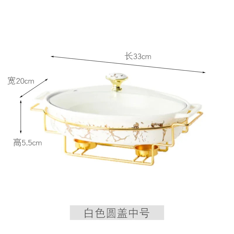 Vaisselle de visionneuse naren céramique nordique, casserole binaurale domestique, pot à soupe, hôtel, restaurant, ensemble de supports de pot chauffant à bougie