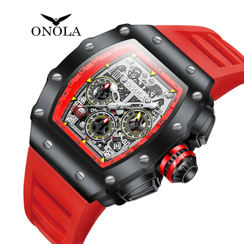 ONOLA montres à Quartz pour hommes haut de gamme Style seau minuterie calendrier étanche 50M bracelet en Silicone sport montre pour hommes Reloj Hombre
