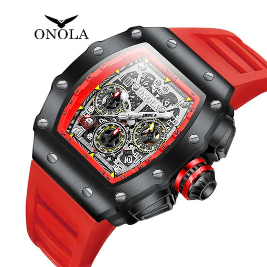 ONOLA montres à Quartz pour hommes haut de gamme Style seau minuterie calendrier étanche 50M bracelet en Silicone sport montre pour hommes Reloj Hombre