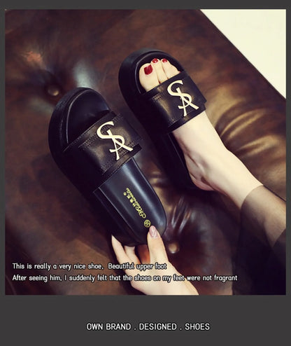 Pantoufles de Luxe à Plateforme pour Femme, Chaussures Décontractées d'Extérieur, Sandales à la Mode