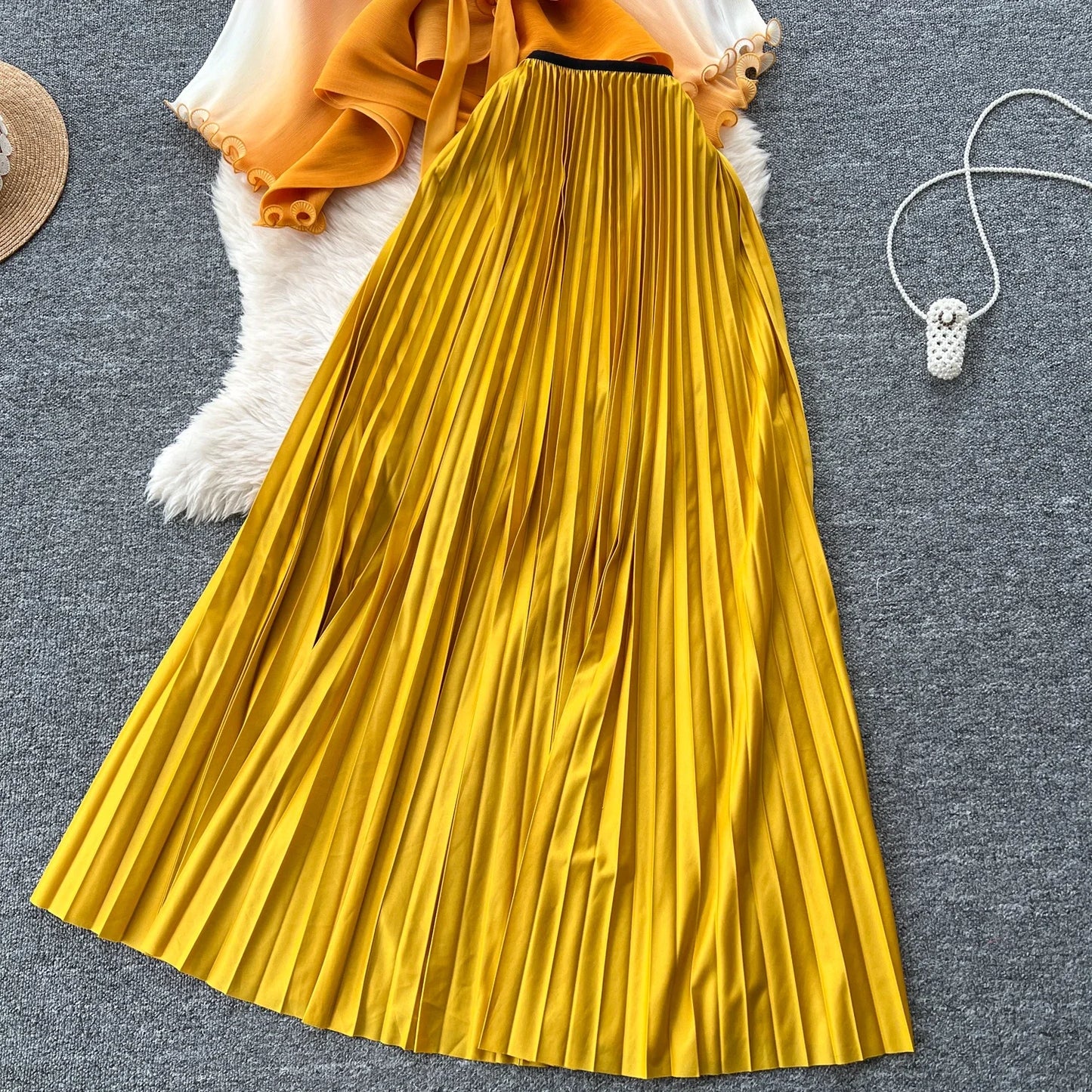 Miyake pli changement progressif couleur bord ondulé costume soleil jupe plissée à la mode et élégant deux pièces ensembles tenues pour femmes