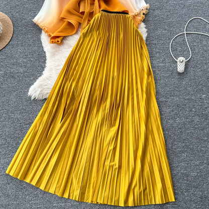 Miyake pli changement progressif couleur bord ondulé costume soleil jupe plissée à la mode et élégant deux pièces ensembles tenues pour femmes