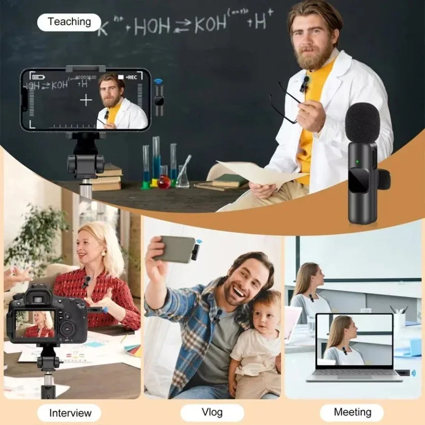 XIKCU Microphone Lavalier sans fil Portable enregistrement Audio vidéo Mini micro pour iPhone diffusion en direct téléphone de jeu avec réception