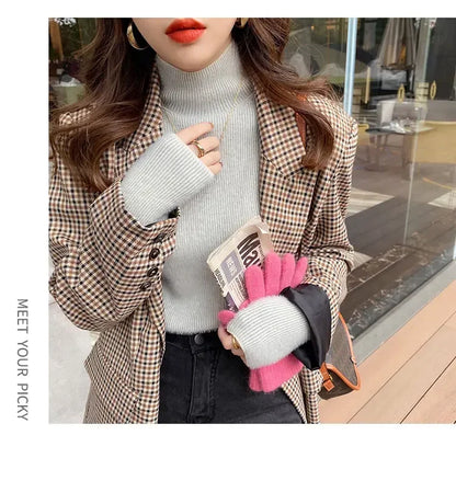 Automne hiver épais Pull femmes tricoté côtelé Pull Pull à manches longues col roulé mince Pull doux chaud Pull Femme 2025