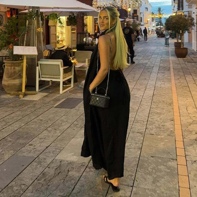 Robes d'été femmes 2025 nouveau cou-pendu élégant longue robe de vacances femmes rue Chic jeunesse robe de mode ample