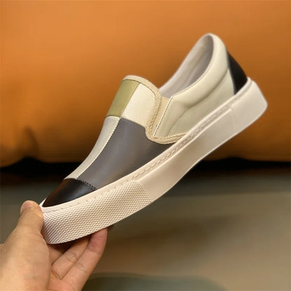 Printemps nouveaux hommes en cuir à semelles épaisses simples et à la mode couleur bloqué chaussures décontractées