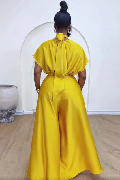 Haut à lacets en satin doux et pantalon à jambes larges pour femmes, ensemble assressenti, tenue, mode africaine, nouveau, 2 pièces, 2024