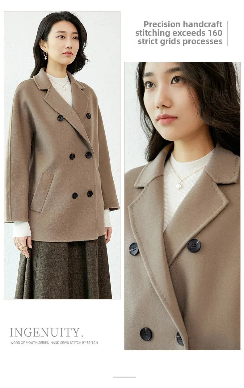 Manteau en laine Double face pour femme, épais, mi-long, col de costume, coupe ample, couleur Pure, polyvalent, nouveau Style automne hiver