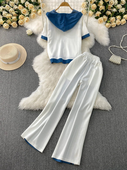 Veste à capuche costume de sport à la mode femmes été 2025 nouveau ensemble deux pièces populaire pantalon réducteur d'âge