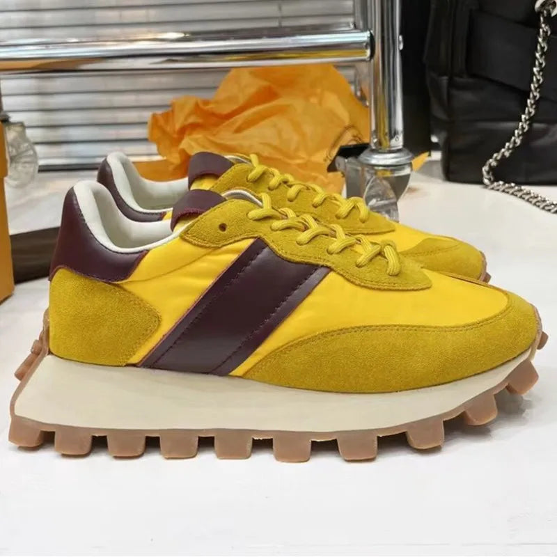 Chaussures de course rétro en daim pour femmes, baskets épaisses, tissu respirant, chaussures de sport à plateforme plate, mode décontractée, recommande une augmentation