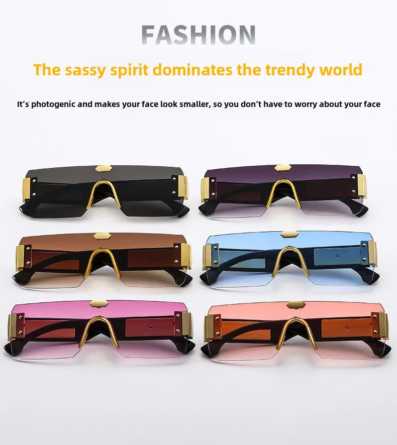 Lunettes de soleil sans monture, protection solaire pour hommes, sens avancé pour femmes, visage, petite photo, bord de coupe, miroir pare-soleil