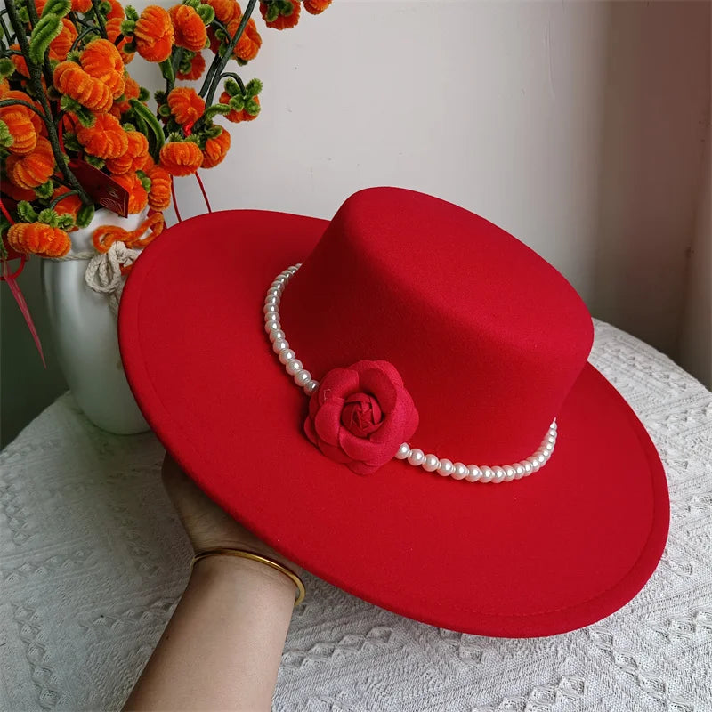 Chapeau Fedora de Style français pour femmes, chapeau en feutre à bord large de 10CM, Derby d'hiver et d'automne, chapeaux de Jazz de mariage