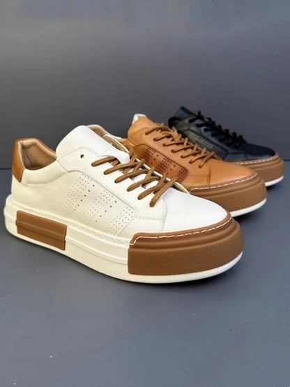 Hommes chaussures en cuir véritable à lacets couleurs mélangées plate-forme chaussures Hip Hop respirant espadrilles décontractées hommes bout rond chaussures d'entraînement