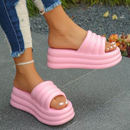 Pantoufles à plateforme épaisse pour femmes, chaussures de plage confortables à semelle souple, diapositives optiques, sandales astronomiques coordonnantes pour dames, été 2024