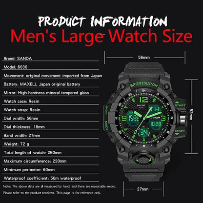 SANDA nouvelle mode Sport militaire montre-bracelet pour hommes numérique Quartz double affichage montres étanche montre décontractée pour hommes