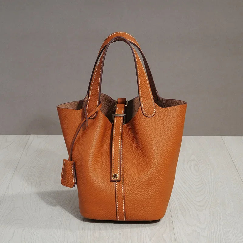 Sac à lunch en cuir de vachette véritable, panier alimentaire E27, sac à main de pique-nique Amazon, poignée supérieure souple, 2024 importé