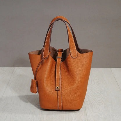 Sac à lunch en cuir de vachette véritable, panier alimentaire E27, sac à main de pique-nique Amazon, poignée supérieure souple, 2024 importé