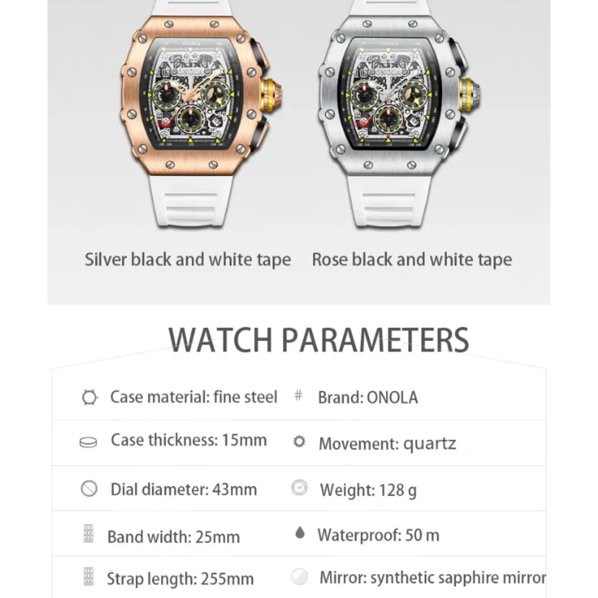 ONOLA montres à Quartz pour hommes haut de gamme Style seau minuterie calendrier étanche 50M bracelet en Silicone sport montre pour hommes Reloj Hombre