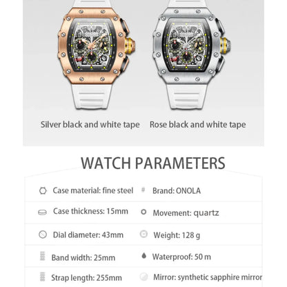 ONOLA montres à Quartz pour hommes haut de gamme Style seau minuterie calendrier étanche 50M bracelet en Silicone sport montre pour hommes Reloj Hombre