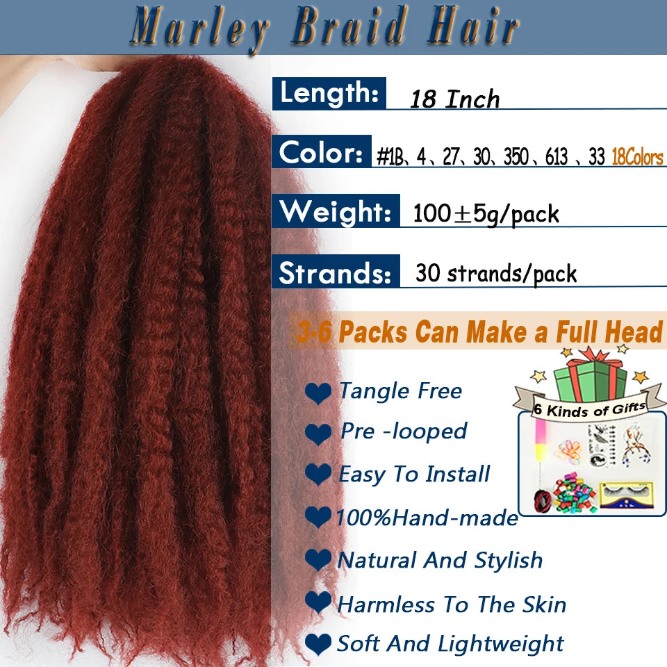 Marley Twist cheveux tressés pré - étirés pack de 1 - 6 ombre boucles africaines crochet cheveux tressés pour faux locs Jumbo Marley Twist cheveux