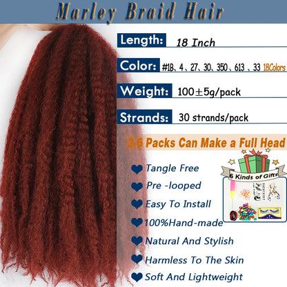 Marley Twist cheveux tressés pré - étirés pack de 1 - 6 ombre boucles africaines crochet cheveux tressés pour faux locs Jumbo Marley Twist cheveux