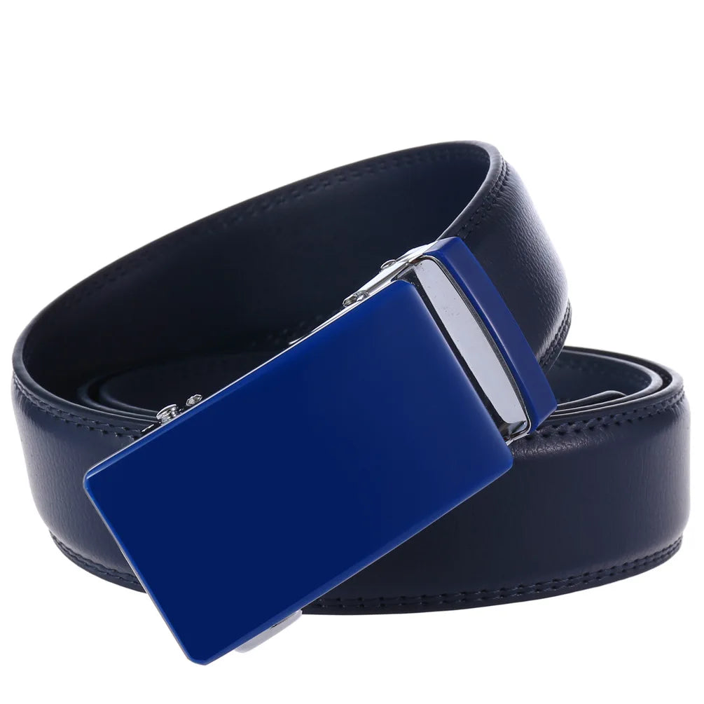 Ceinture de surintendant en cuir de vache véritable pour homme, accessoire de marque, décontracté, automatique, noir, rouge, marron