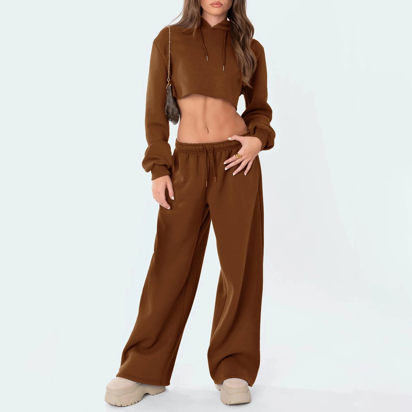 Mode femmes pantalons décontractés Joggers pantalons de survêtement couleur unie cordon taille haute pantalon à jambes larges Streetwear tenues décontractées