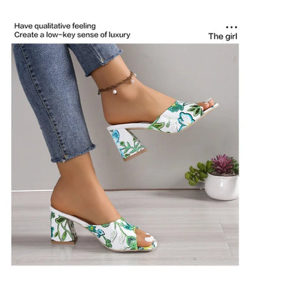 Pantoufles d'Été à Talons Épais pour Femme, Chaussures de Haute Qualité, Parka Ouverte, Décontractées, Grande Taille