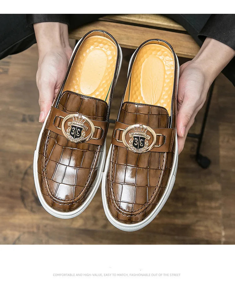 Mocassins en cuir de style britannique pour hommes, demi-chaussures marron, chaussures à enfiler, confortables et respirantes, haute qualité, été