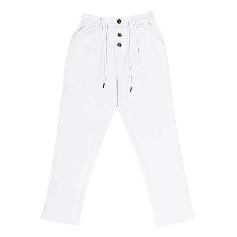 Pantalon de plage confortable en coton et lin pour hommes, sangle droite, haute qualité, décontracté, printemps et automne, nouvelle mode, 2025