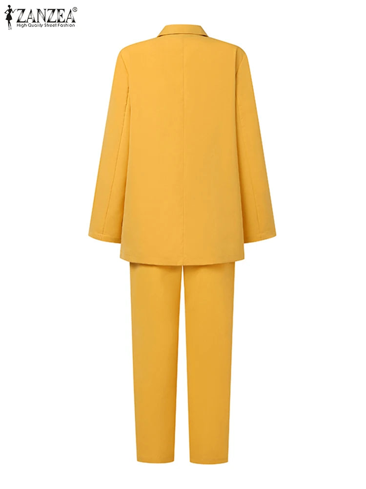 BS- Sublime femmes mode 2 pièces Blazer costumes cranté revers à manches longues Blazer pantalon ensembles élégant bureau dame solide 2 pièces tenues