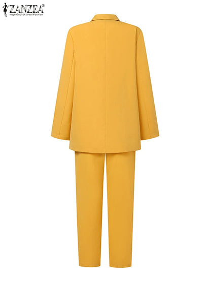 BS- Sublime femmes mode 2 pièces Blazer costumes cranté revers à manches longues Blazer pantalon ensembles élégant bureau dame solide 2 pièces tenues