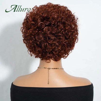 Jerry bouclés perruques de cheveux humains pour les femmes noires 10 pouces court Pixie Afro crépus bouclés perruque avec frange brun couleur cheveux perruques Allure