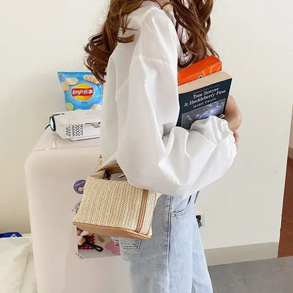 Yogodlns été petit sac à main en paille sac à bandoulière tendance tissé seau sac à bandoulière décontracté bord de mer sac de plage filles poignée fourre-tout