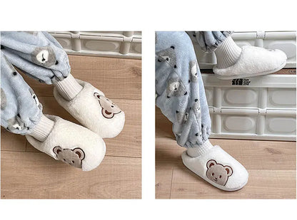 Ours en peluche pantoufles pour femmes hommes mode Kawaii moelleux hiver chaud pantoufles amoureux dessin animé ours en peluche maison chaussures TG03