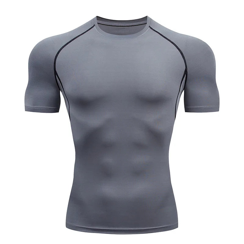 Hommes Compression course t-shirt Fitness serré à manches courtes t-shirt formation Jogging chemises vêtements de sport séchage rapide Rashgard