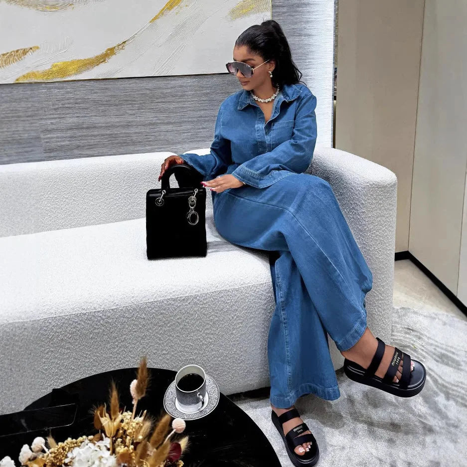 Ensemble pantalon en Denim pour femmes, ensemble deux pièces assorti, Streetwear décontracté, chemise ample, jambes larges, pantalons longs, taille haute, jean maman Y2k